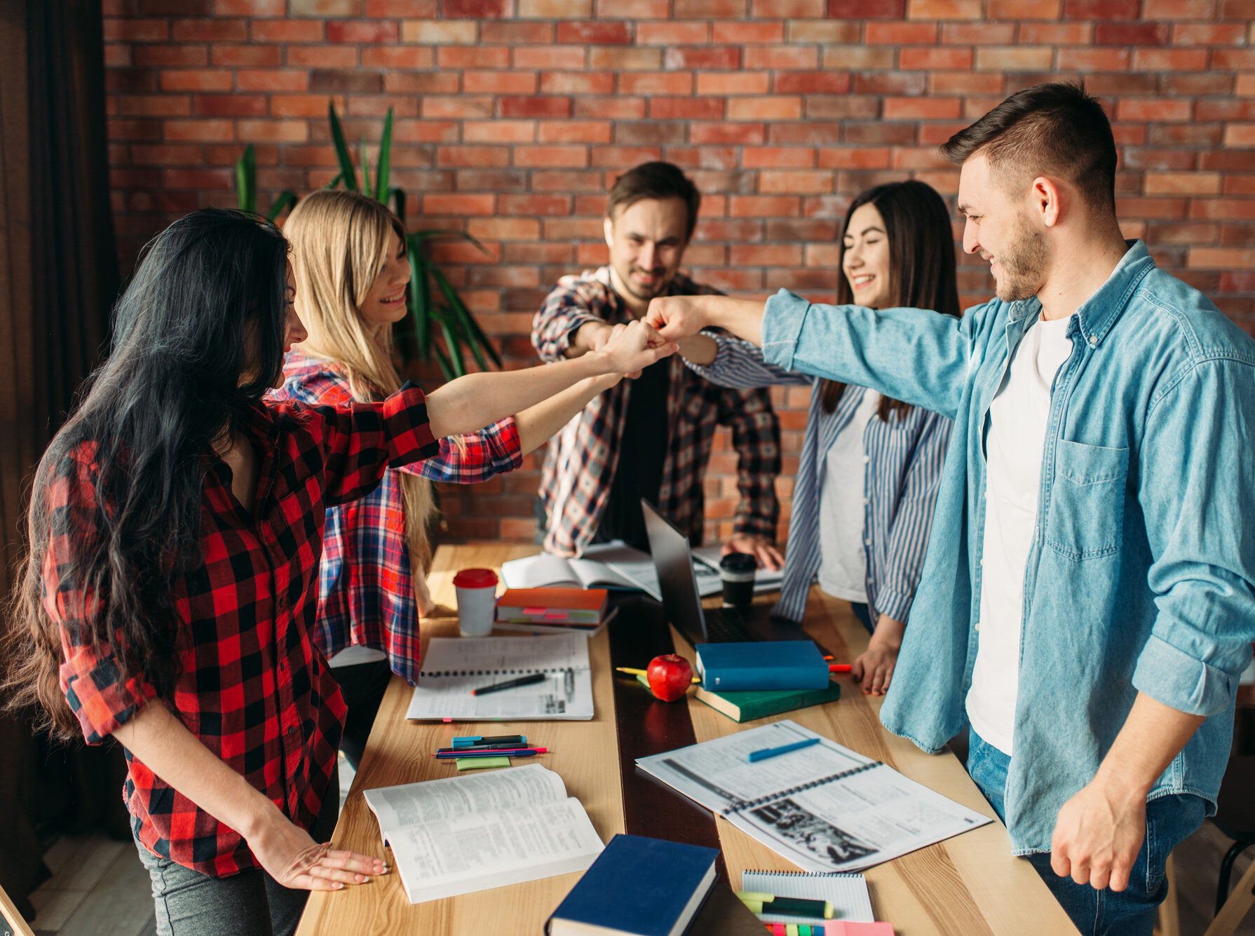 Group of students or young business team, teamwork